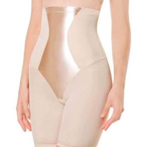 Maidenform Shaper Brief Large Mid Thigh High Rise Waist Easy Up Shapewear Tan - Picture 2 of 9